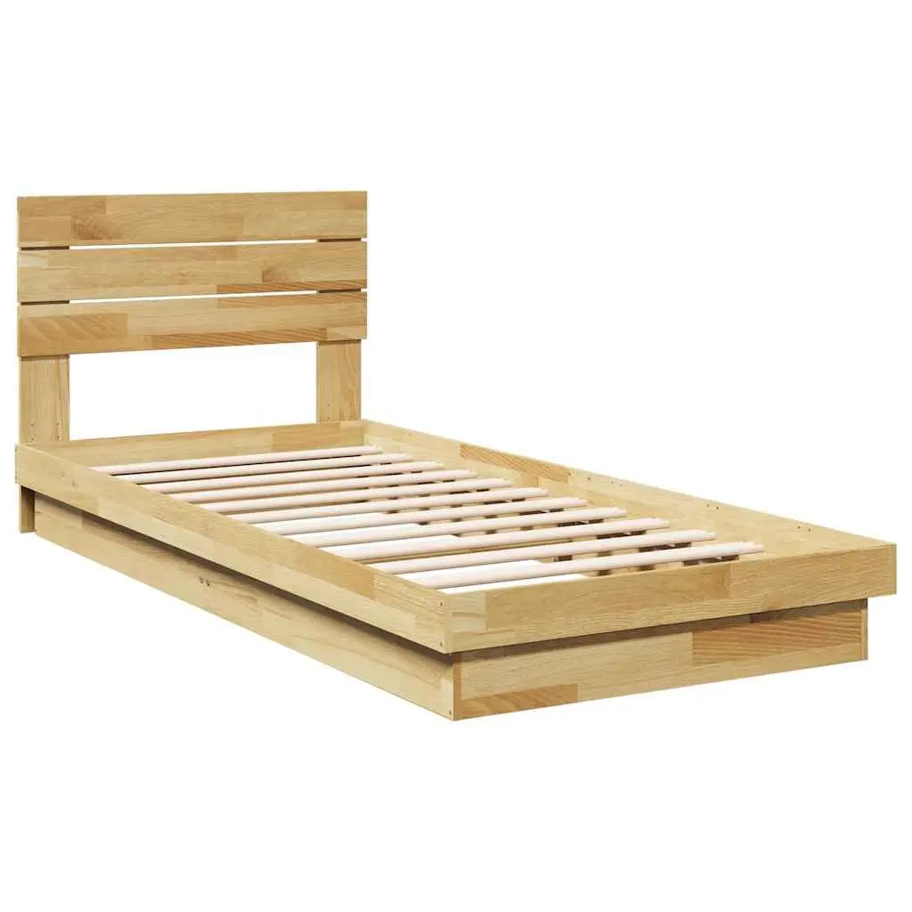 Solid Wood Oak Bed Frame 90x190 cm with Headboard Slatted Base