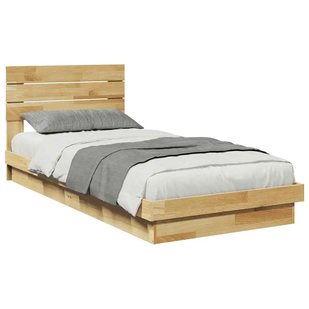 Solid Wood Oak Bed Frame 90x190 cm with Headboard Slatted Base