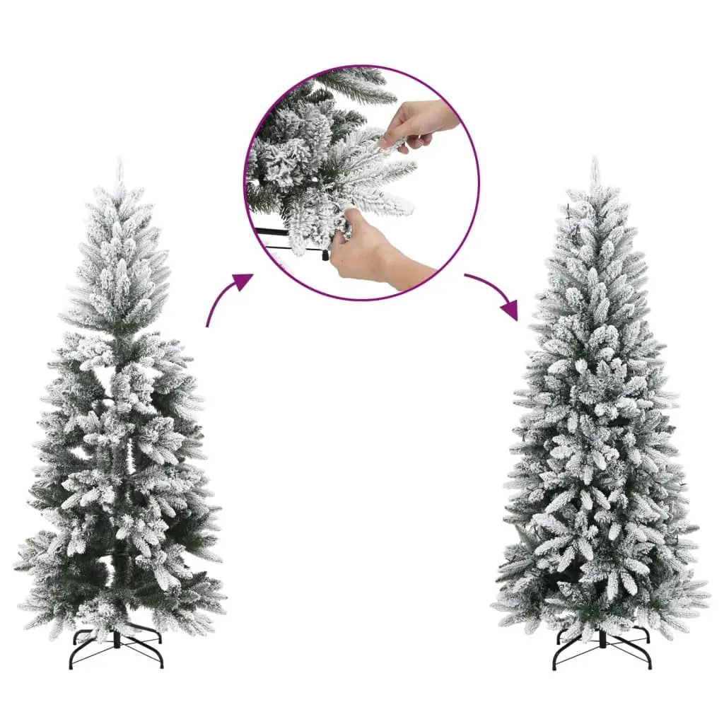 Artificial Christmas Tree 180cm Green Flocked Snow Slim with 300 LED Lights