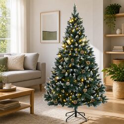 Artificial Christmas Tree 210cm 300 LED Lights Green PVC Hinged Branches Steel