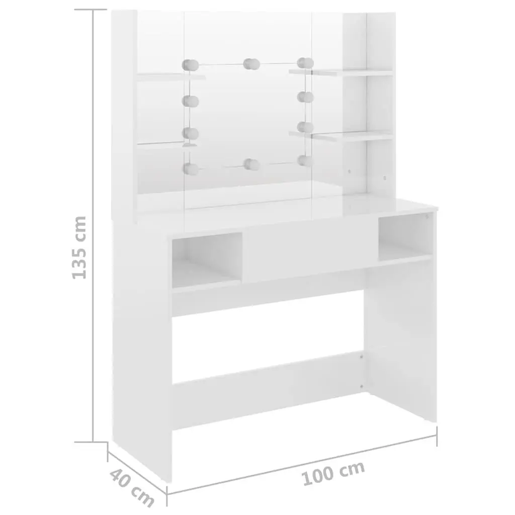 Makeup Vanity Table with LED Lights Mirror Bedroom Dressing Station White