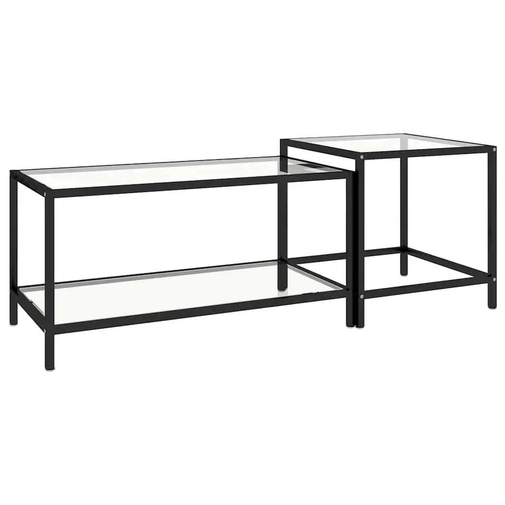 Tempered Glass Tea Tables Set of 2 Transparent Industrial Style Side End Coffee Accent Furniture