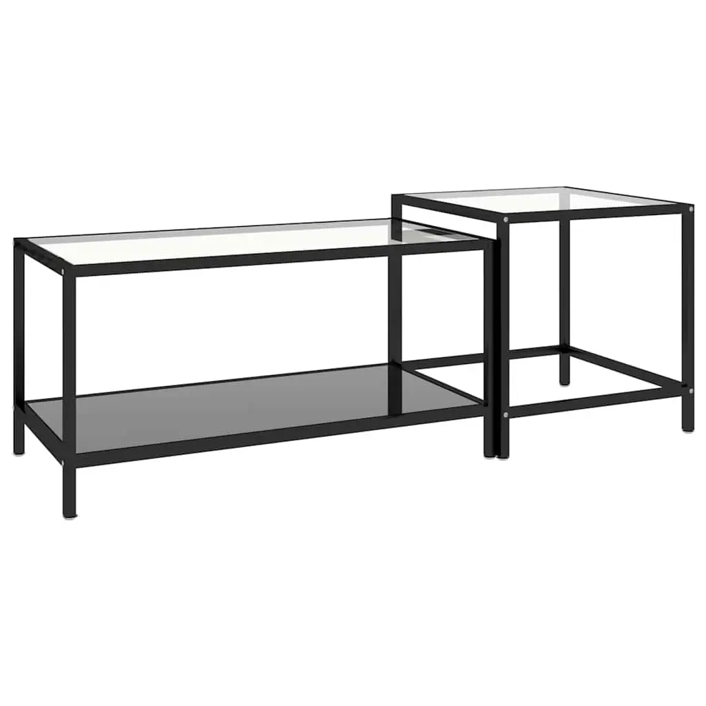 Nesting Tables Set of 2 Black Industrial Style Tempered Glass Top Accent End Tables