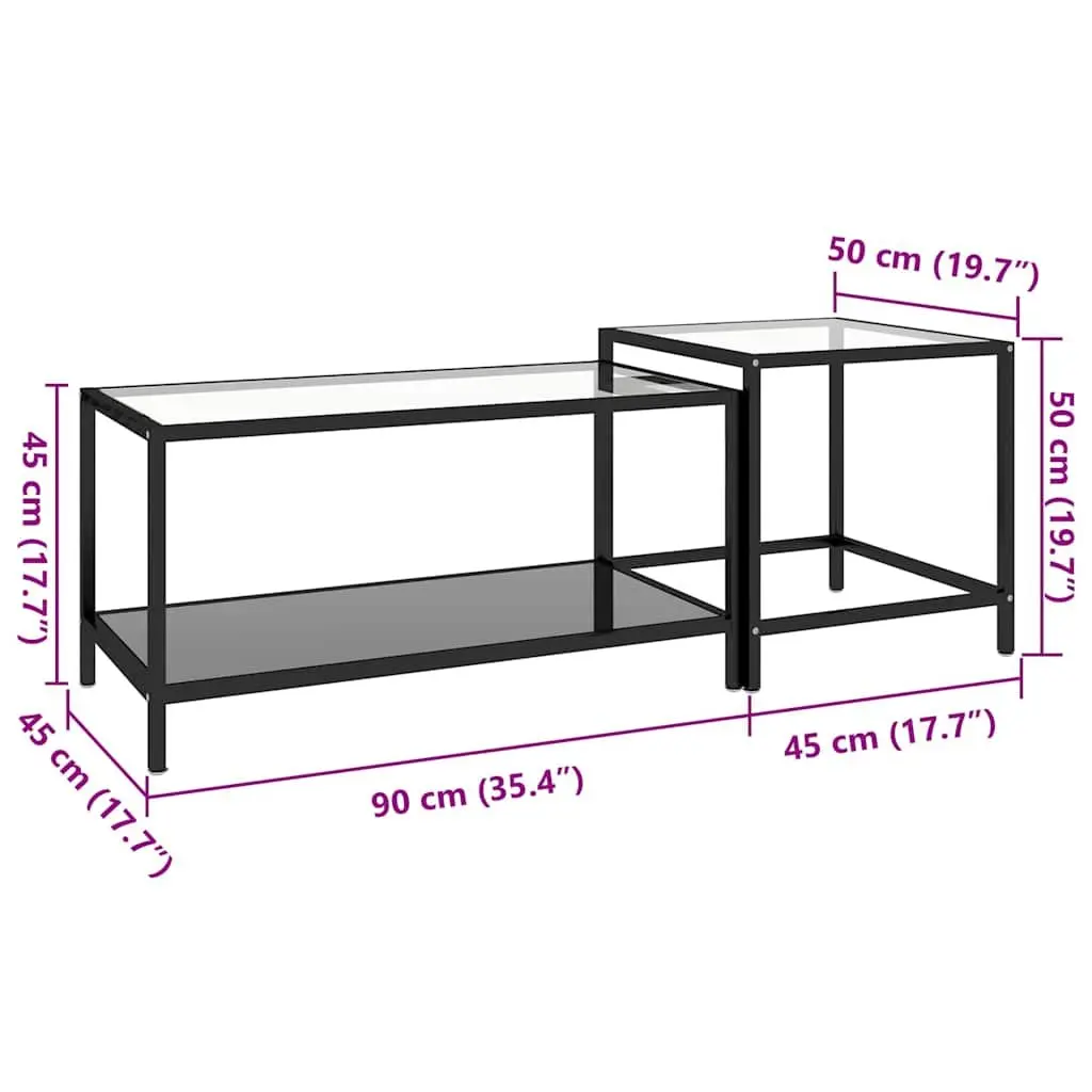 Nesting Tables Set of 2 Black Industrial Style Tempered Glass Top Accent End Tables