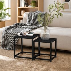 Stylish Black End Tables - 2 Piece Industrial Design