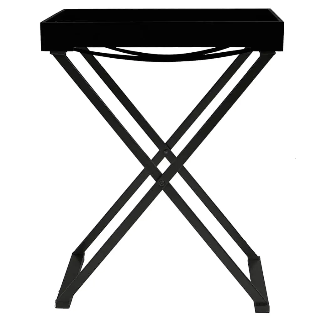 Folding Side Table Black Compact Sturdy Iron Frame Space Saving Indoor Outdoor