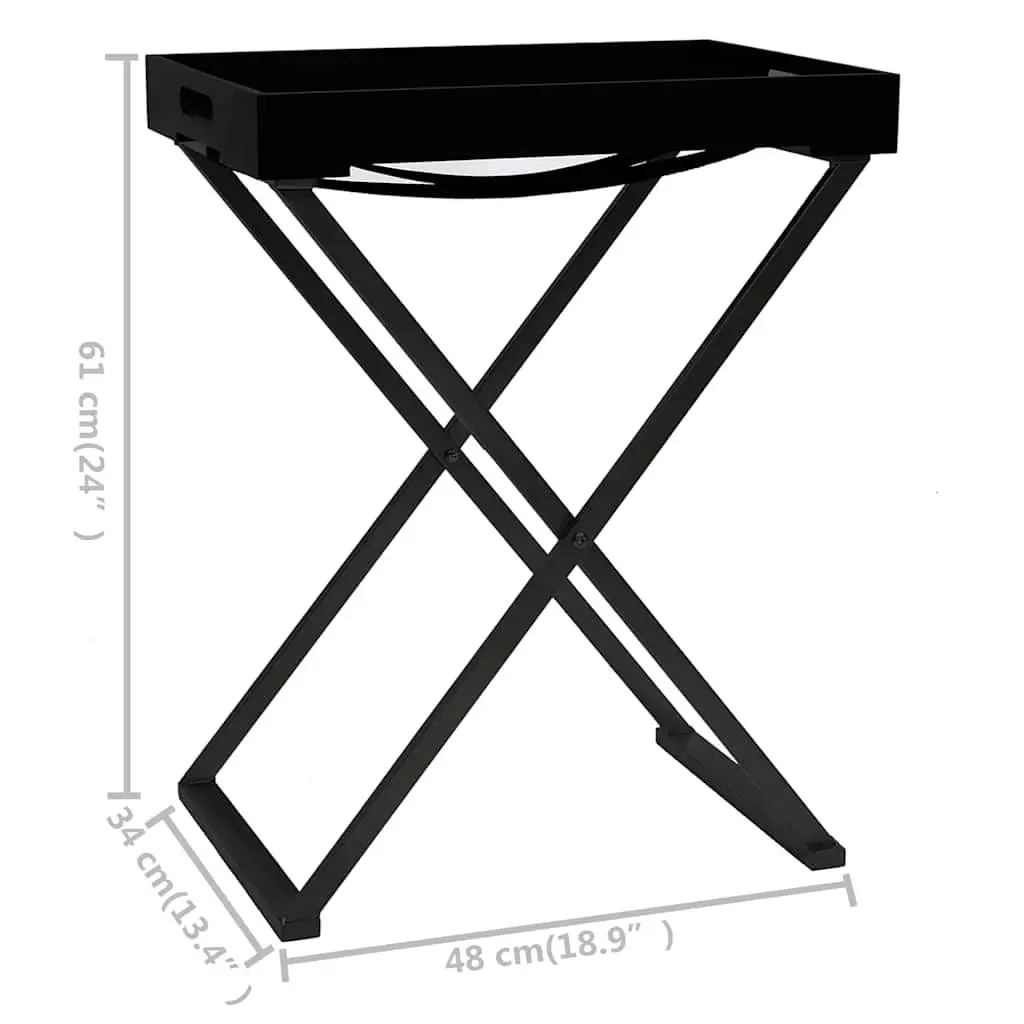 Folding Side Table Black Compact Sturdy Iron Frame Space Saving Indoor Outdoor