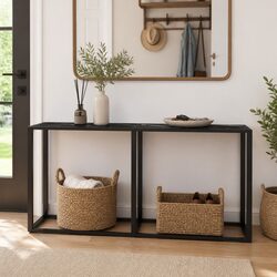 Console Table Black Marble Top Tempered Glass Steel Frame Living Room End Table