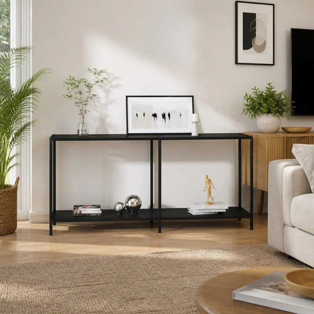 Console Table Black Tempered Glass Side End Table Living Room Furniture Storage