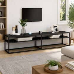 TV Cabinet Black Marble Tempered Glass Shelving Unit Living Room Storage