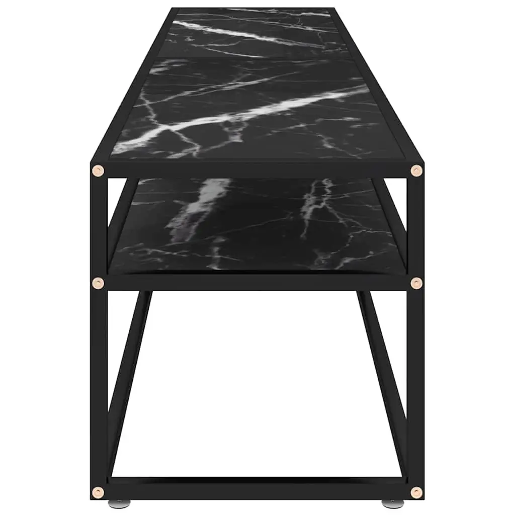 TV Cabinet Black Marble Tempered Glass Shelving Unit Living Room Storage