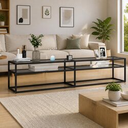 TV Cabinet Tempered Glass Transparent Living Room Storage Display Shelf Unit