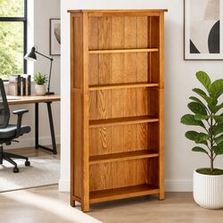 Solid Oak Wood 5-Tier Bookcase Storage Shelving Unit 70x22x140cm Living Room