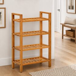 Wooden Shoe Rack 4 Shelves Brown Hallway Storage Organiser Home Furniture