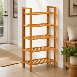 Stylish 5-Shelf Shoe Rack in Brown Wood