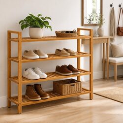 Shoe Rack with 4 Shelves Brown Solid Wood Storage Hallway Organiser 100x27x80cm