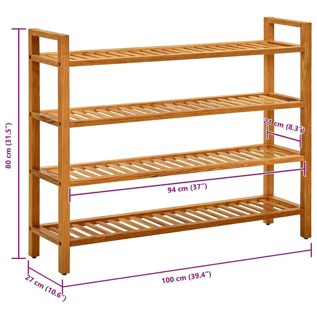 Shoe Rack 100x27x80cm 4 Tier Solid Wood Brown Storage Organiser