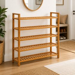 Shoe Rack with 5 Shelves Brown Storage Organiser Hallway Wooden Display Stand