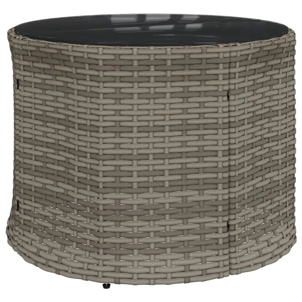 Half-Round Garden Sofa Set Grey Poly Rattan Outdoor Furniture with Cushions and Table
