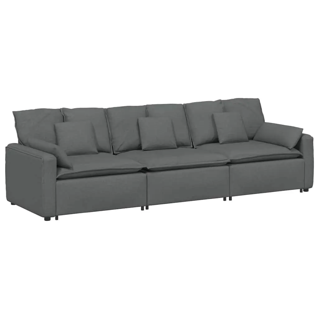 Modular Sectional Sofa Three-Seater Grey Soft Fabric Upholstery Customizable Seating