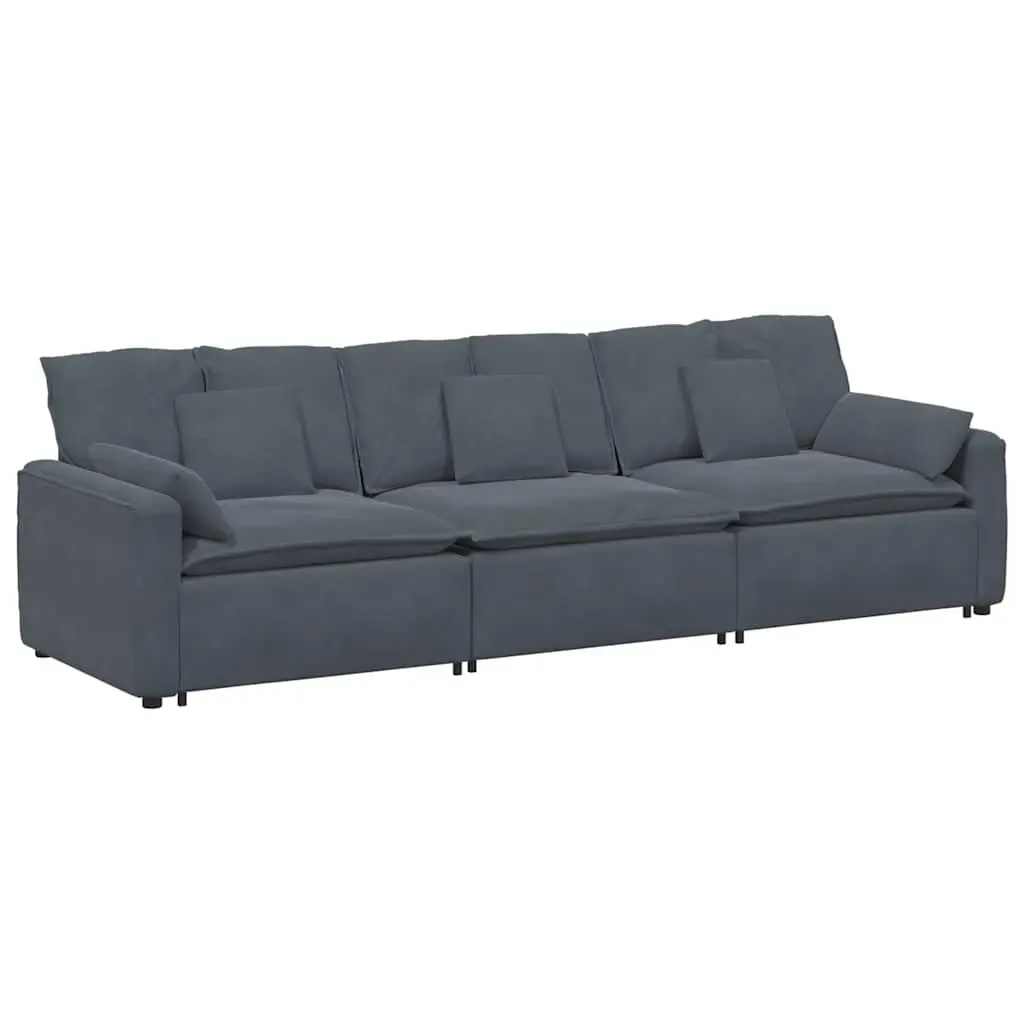 Modular Sofa Sectional Unit Three Sections Grey Velvet Cushions