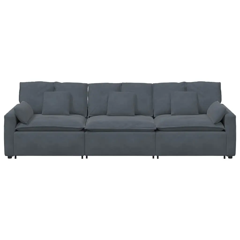 Modular Sofa Sectional Unit Three Sections Grey Velvet Cushions
