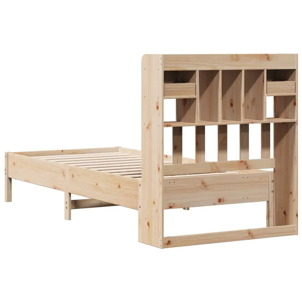 Bookcase Bed Frame 90x190cm Solid Pine Wood Integrated Storage Slatted Base