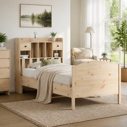 Space-Saving Bookcase Bed Frame 90x190cm in Brown