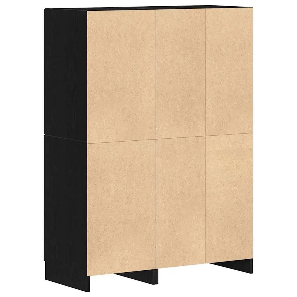 2 Piece Kitchen Cabinet Set Black Wall Mounted Storage Shelves Cupboard Unit