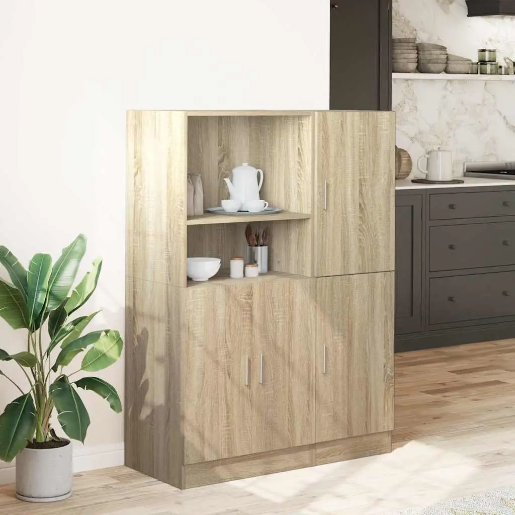 2 Piece Kitchen Storage Shelf Cabinet Set Wall Mounted Organizer Brown Engineered Wood