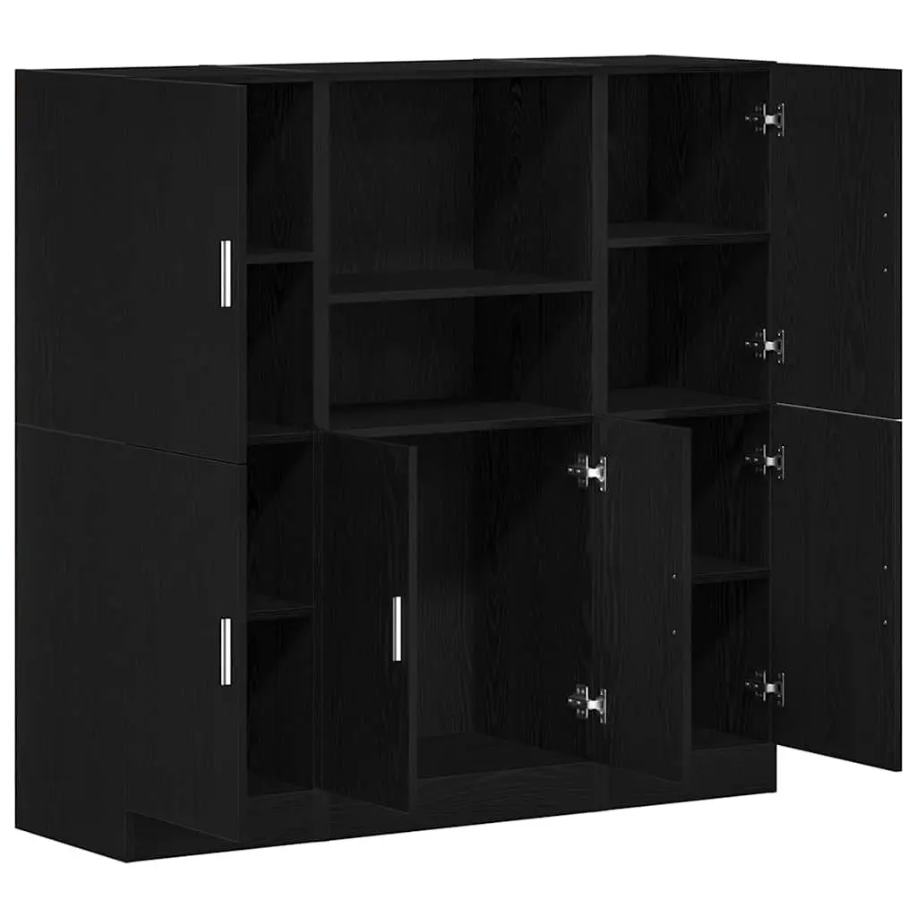 Black Wall Mounted Kitchen Cabinet Set 3 Piece Engineered Wood Storage Shelving