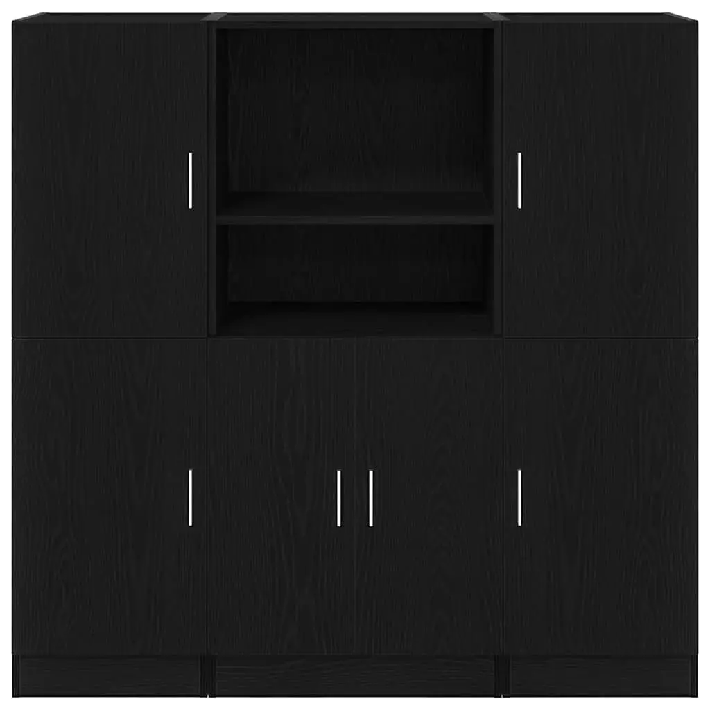 Black Wall Mounted Kitchen Cabinet Set 3 Piece Engineered Wood Storage Shelving