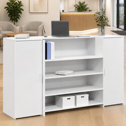 Elegant White Office Reception Desk with Storage 180x50x103.5 cm
