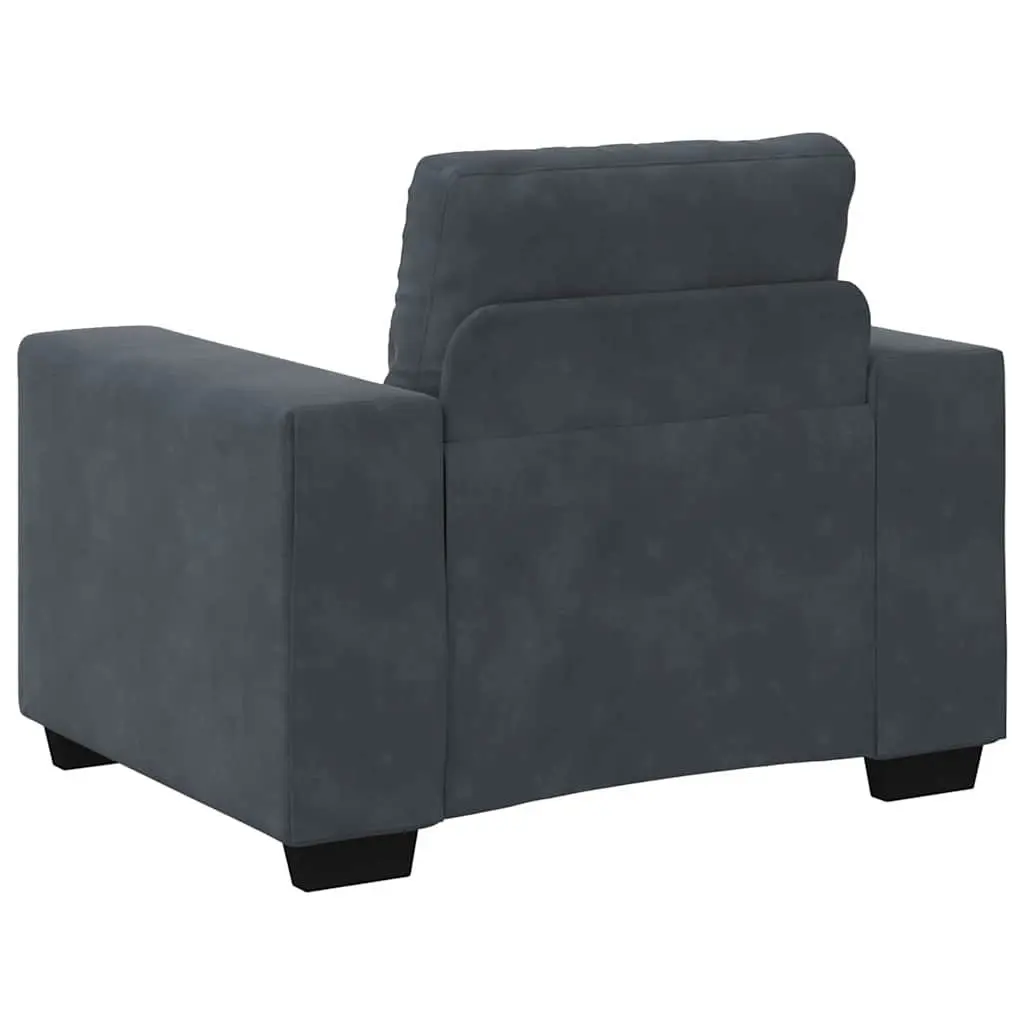 Grey Velvet Modern Lounge Suite 3 Piece Set 2 Seater Armchair Sofa