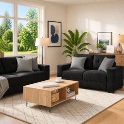 Elegant 3-Piece Black Velvet Sofa Set for Stylish Living