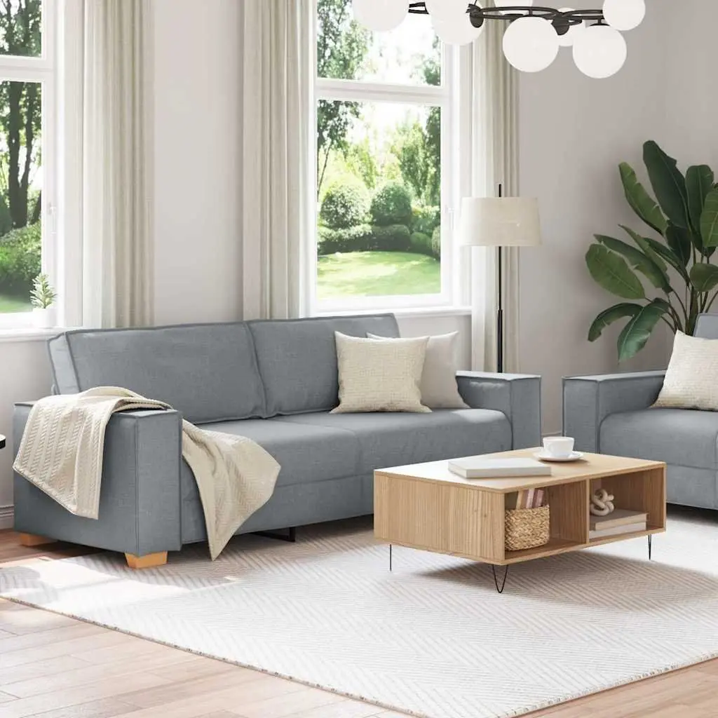 2 Piece Sofa Set Grey Fabric Living Room Lounge Couch with Cushions Armrests