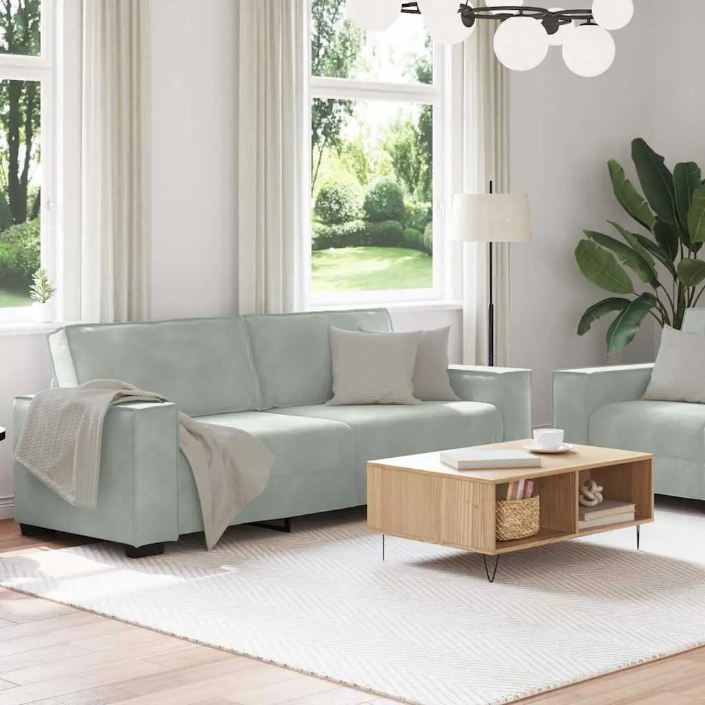 2 Piece Sofa Set Grey Velvet Soft Upholstery Thickly Padded Seating Wide Armrests