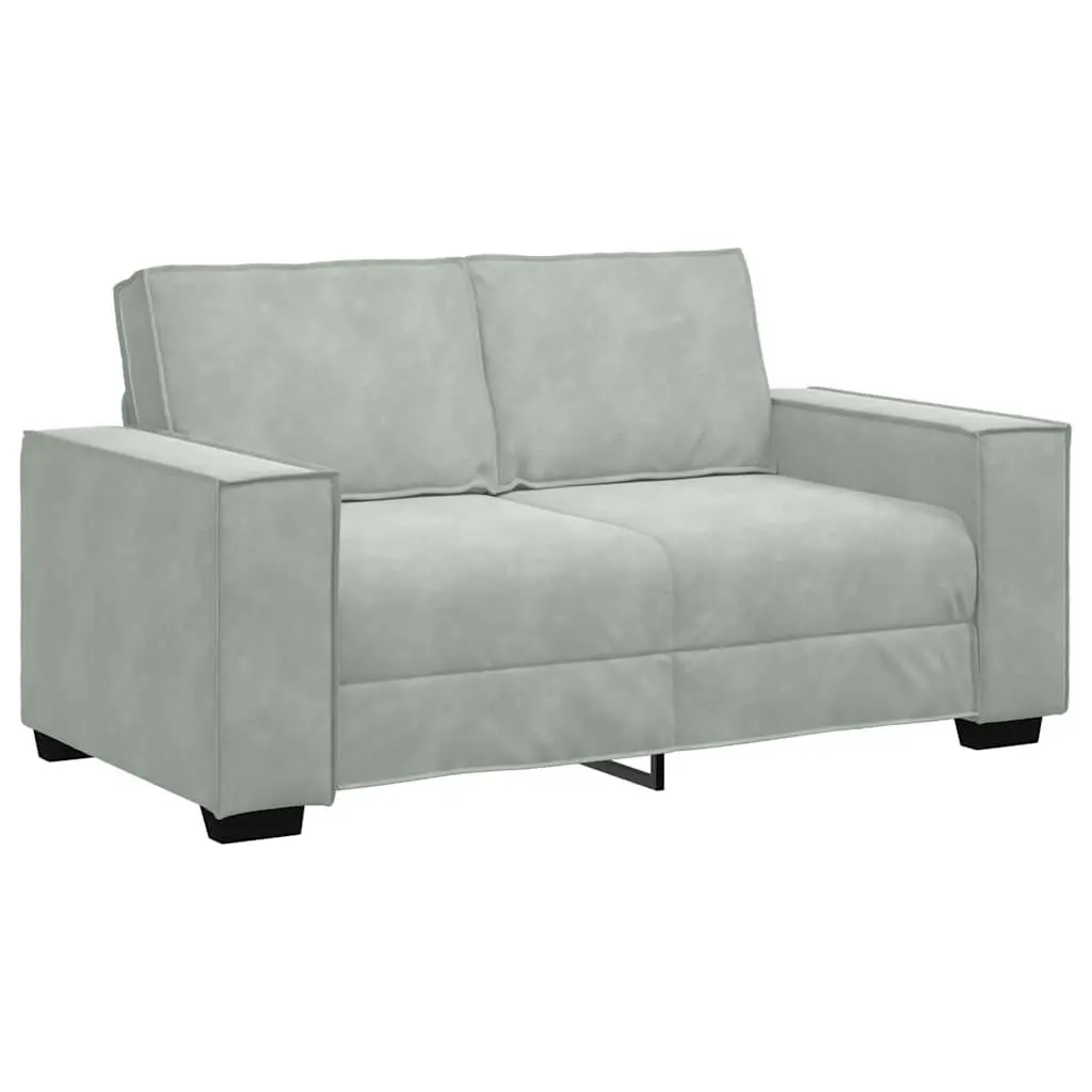 2 Piece Sofa Set Grey Velvet Soft Upholstery Thickly Padded Seating Wide Armrests