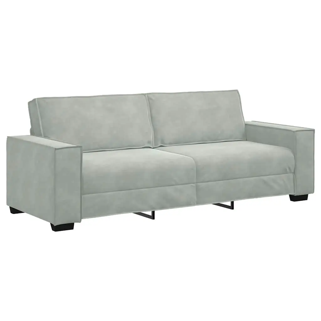 2 Piece Sofa Set Grey Velvet Soft Upholstery Thickly Padded Seating Wide Armrests
