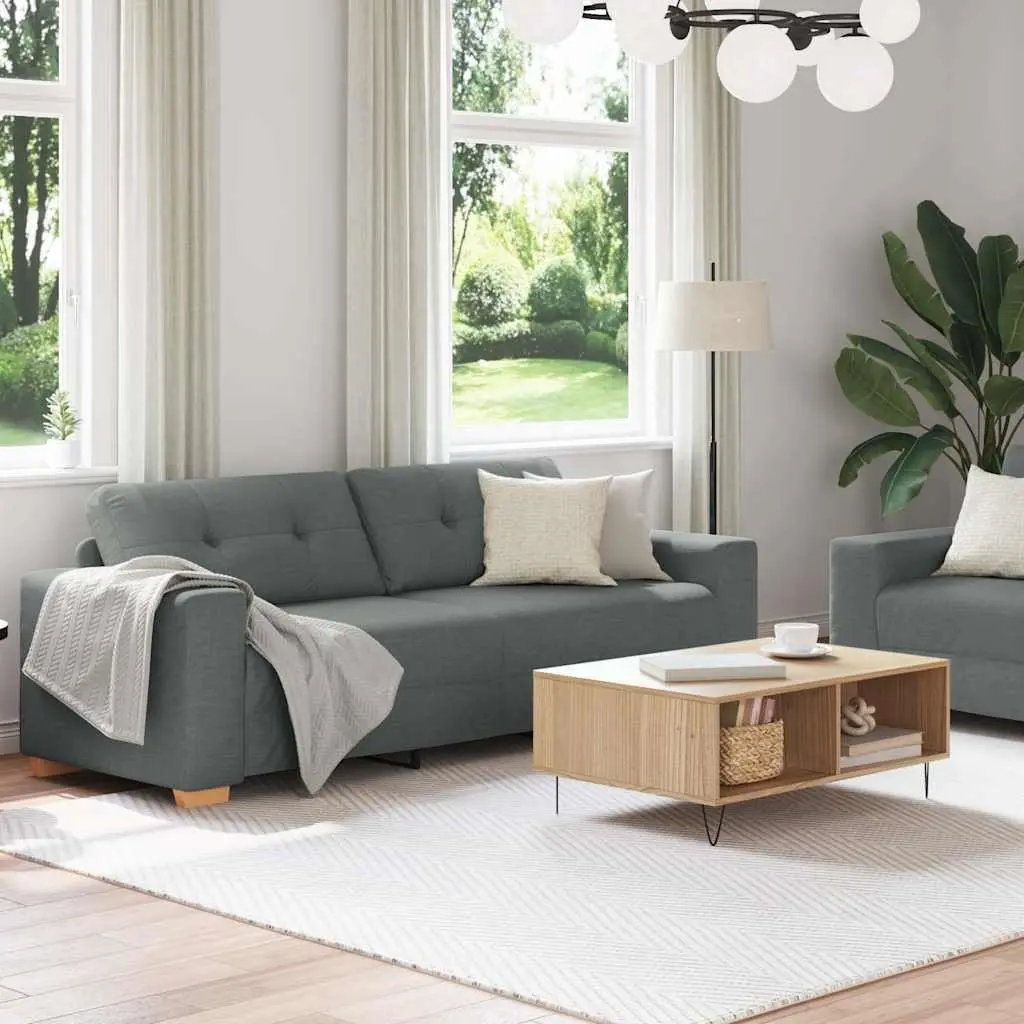 2 Piece Sofa Set Grey Fabric Sturdy Wooden and Metal Frame Wide Armrests Thickly Padded Seat and Backrest