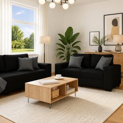 Upgrade Your Living Room with This Black 2 Piece Sofa Set