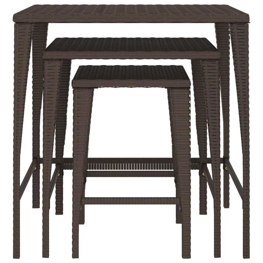 Garden Nesting Tables 3 Pcs Brown Stackable Outdoor Furniture