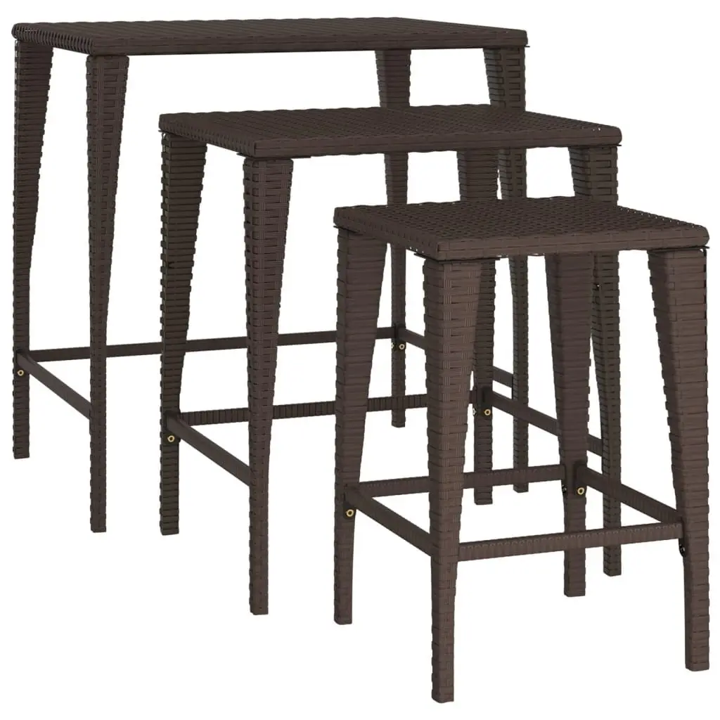 Garden Nesting Tables 3 Pcs Brown Stackable Outdoor Furniture