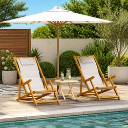 Folding Beach Chair Set 2 pcs Brown Acacia Wood Outdoor Garden Patio Seating