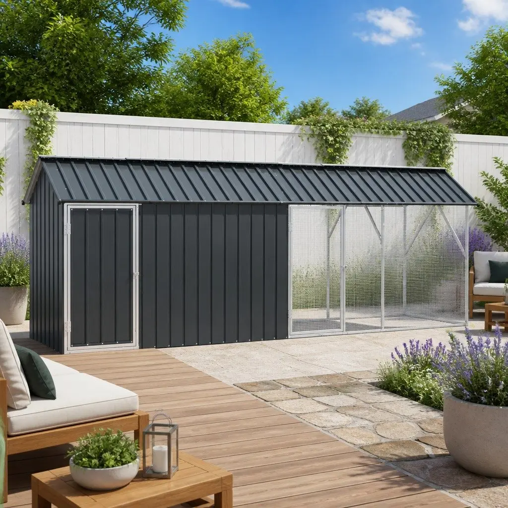 Bird Cage Large 422x103x142cm Galvanised Steel Outdoor Aviary Anthracite