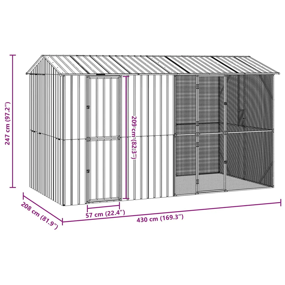 Outdoor Bird Cage Anthracite Galvanised Steel Garden Aviary Spacious Large