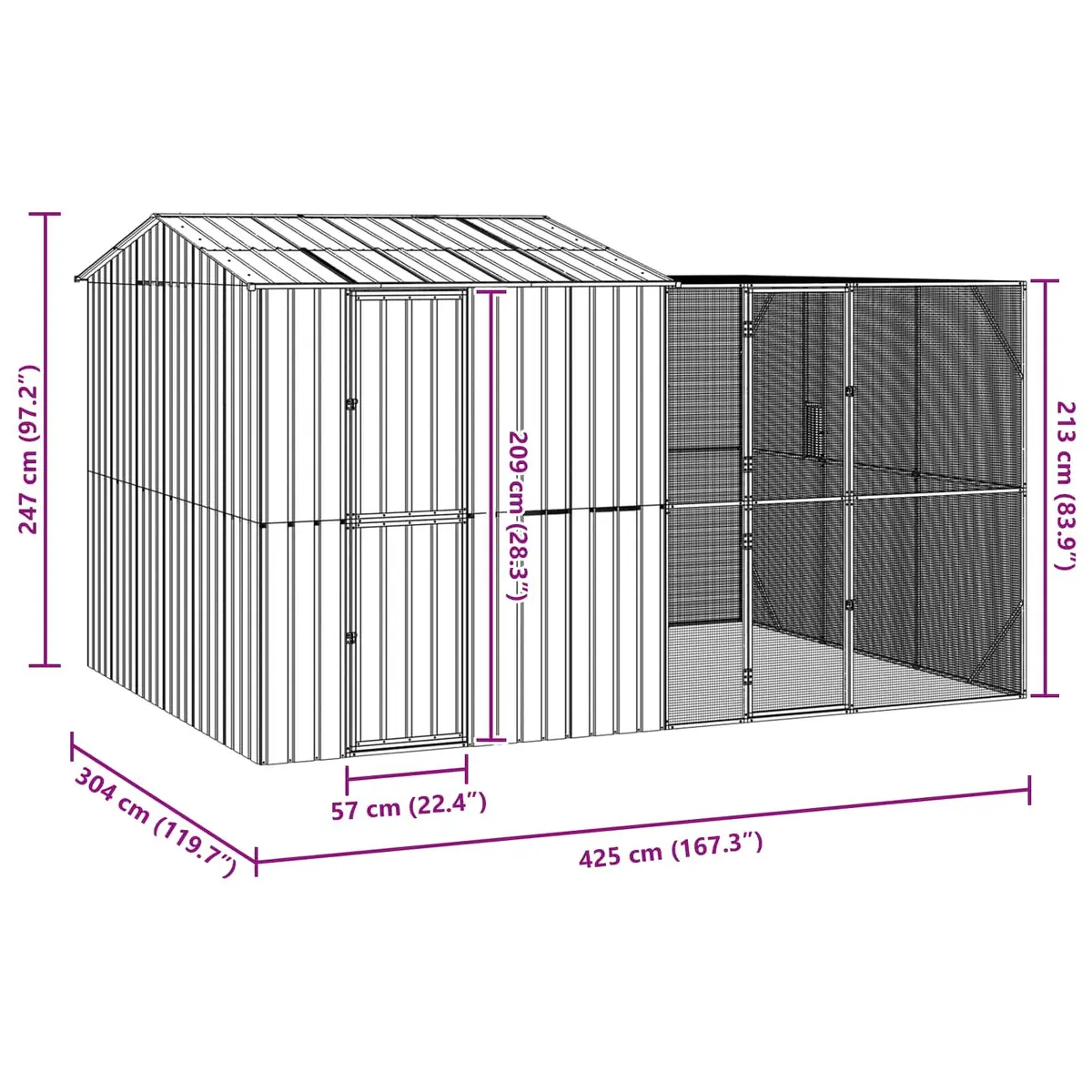 Bird Cage Outdoor Rectangular Galvanised Steel Garden Aviary