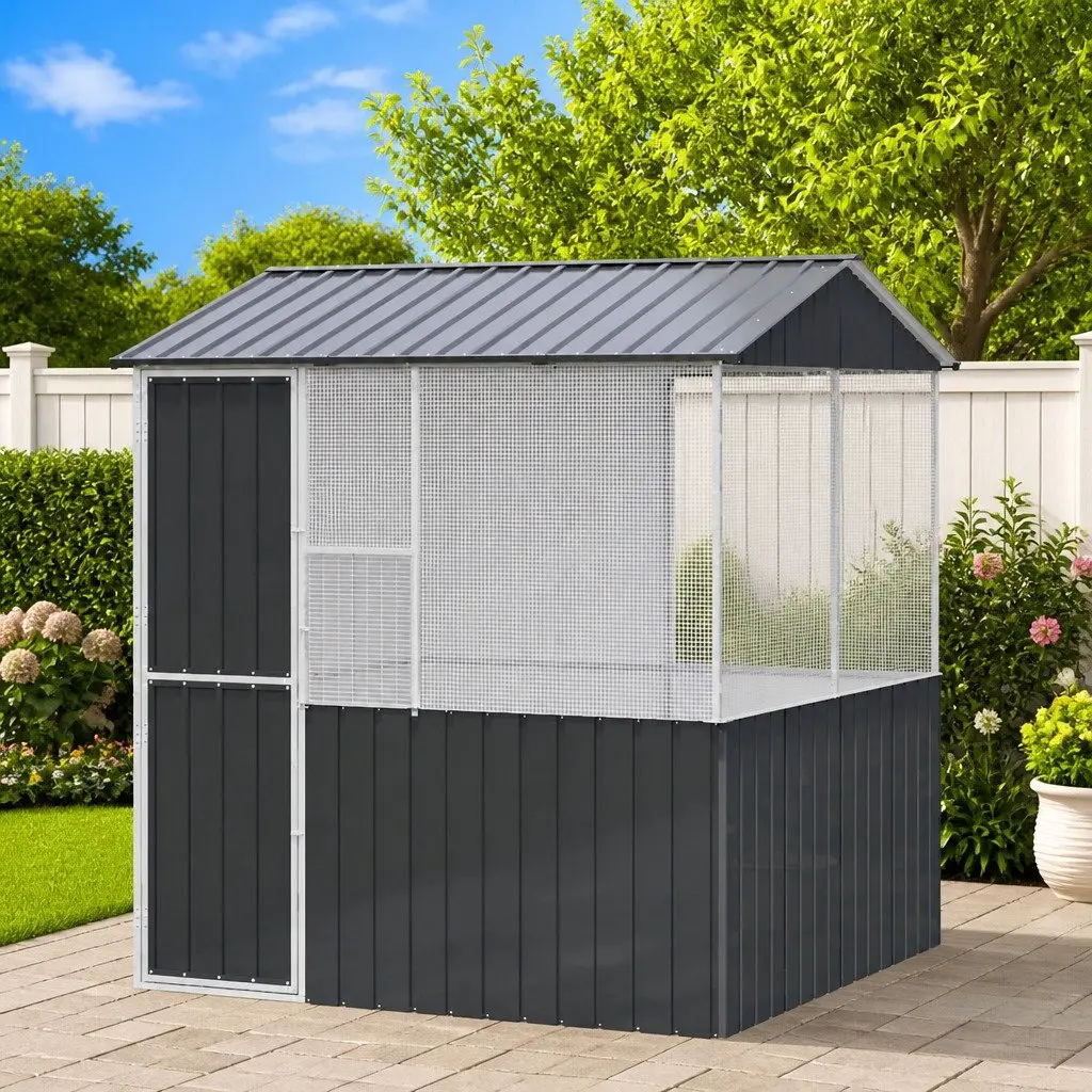 Bird Cage Outdoor 215x209x230cm Galvanised Steel Anthracite Garden Aviary