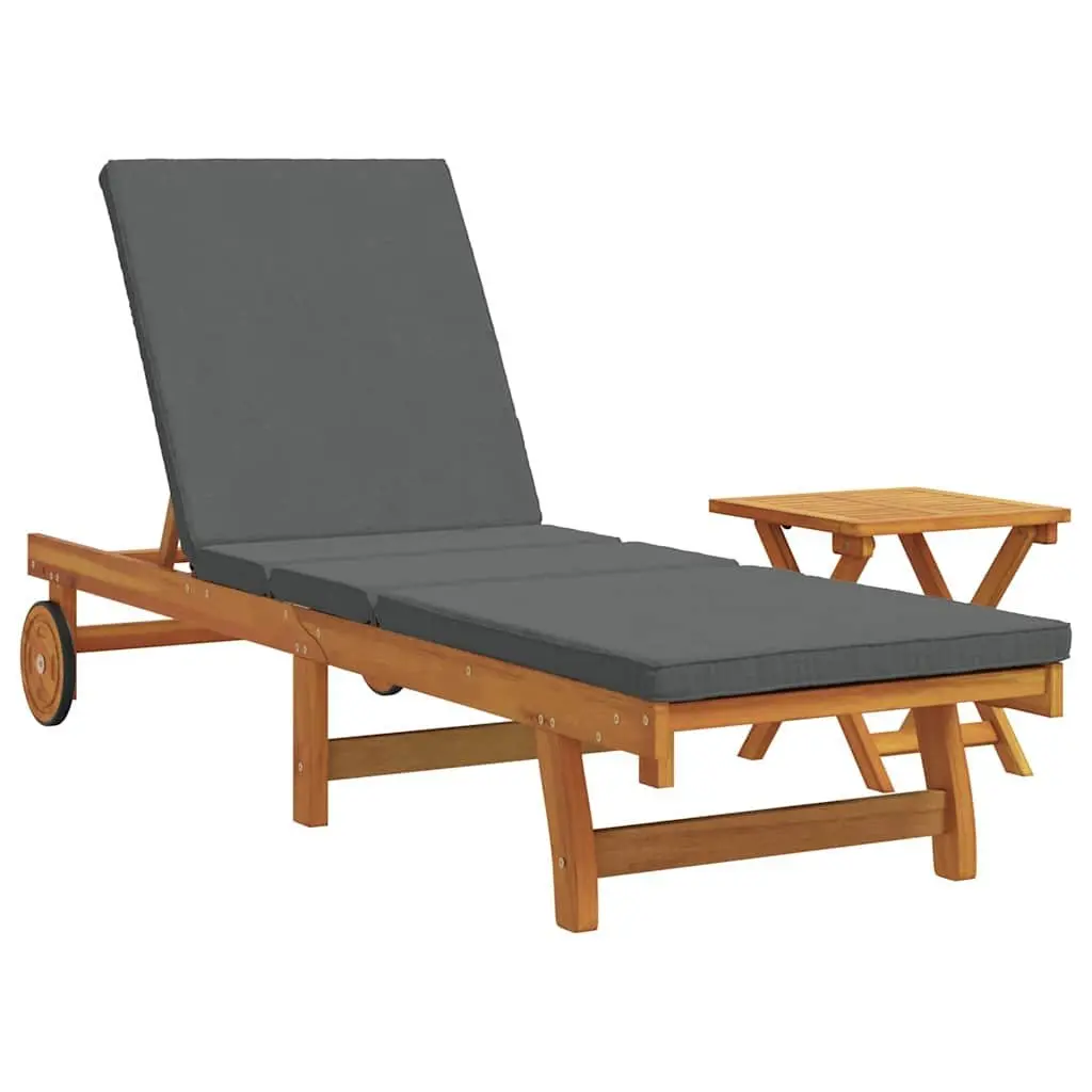 Sun Lounger 2 pcs Solid Acacia Wood Adjustable Backrest Footrest Outdoor Garden Terrace Daybed Brown