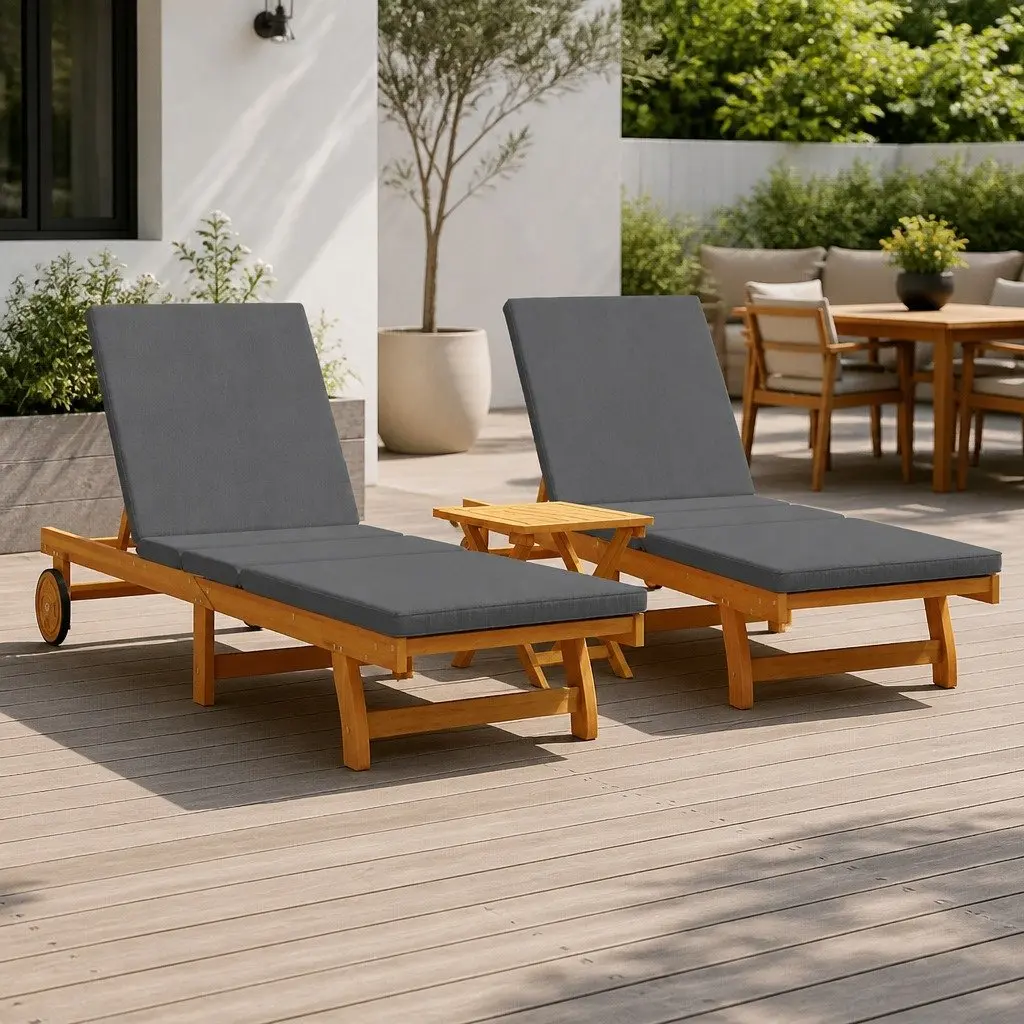 Sun Lounger 3 pcs Adjustable Backrest and Footrest Outdoor Set Brown